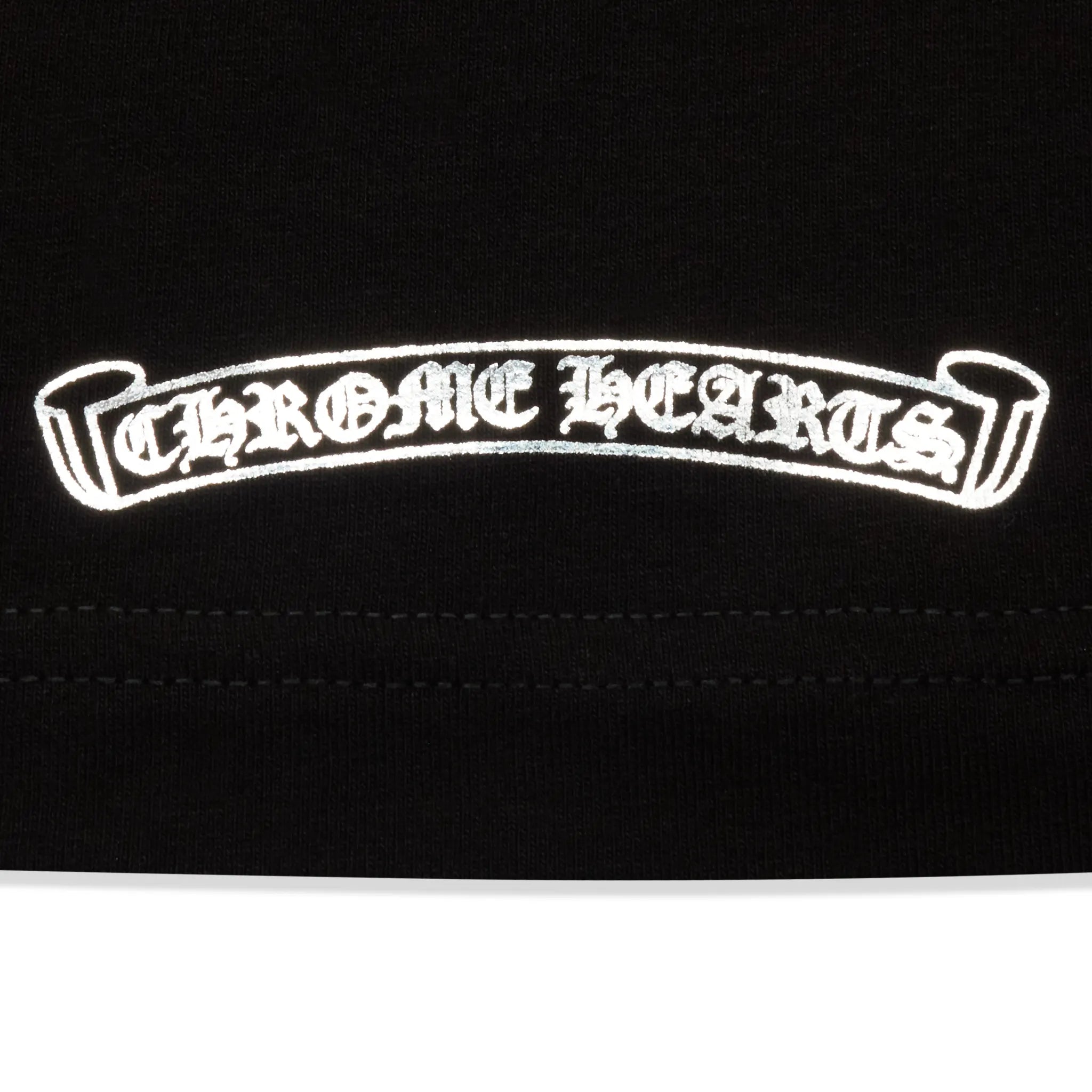 Detailed View of Chrome Hearts Silver Logo Black T-Shirt